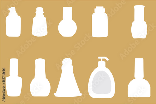 Set of package for cosmetic and perfume  products  tube cream  bottle with pump dispenser or spray  oil  lotion or shampoo. Editable Vector  easy to change color or size. eps 10.