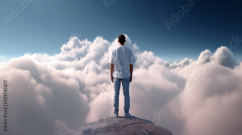 Man looking the sky with clouds