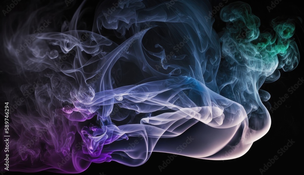Fototapeta premium Colorful abstract, smoke, and mist on black background. Fog in the dark. Generative AI