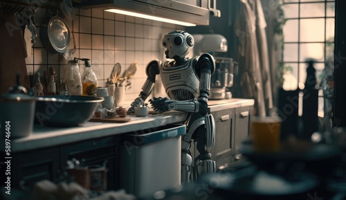 Kitchen Robot preparing a Drink - Enhancing Everyday Living with Artificial Intelligence. Generative AI