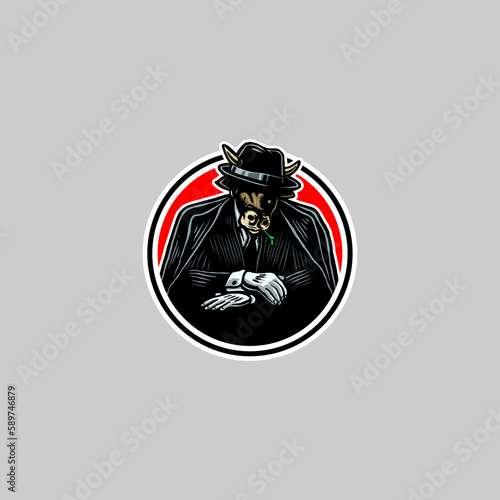 cow, mafia, suit, gangster, crime, hat, siluet