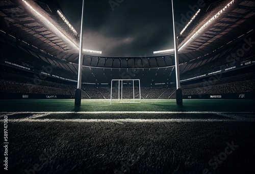 Obraz na płótnie Rugby Stadium And Posts. Generative AI