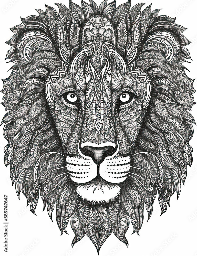 Obraz premium Lion coloring book page. Graphical resource. Generative AI