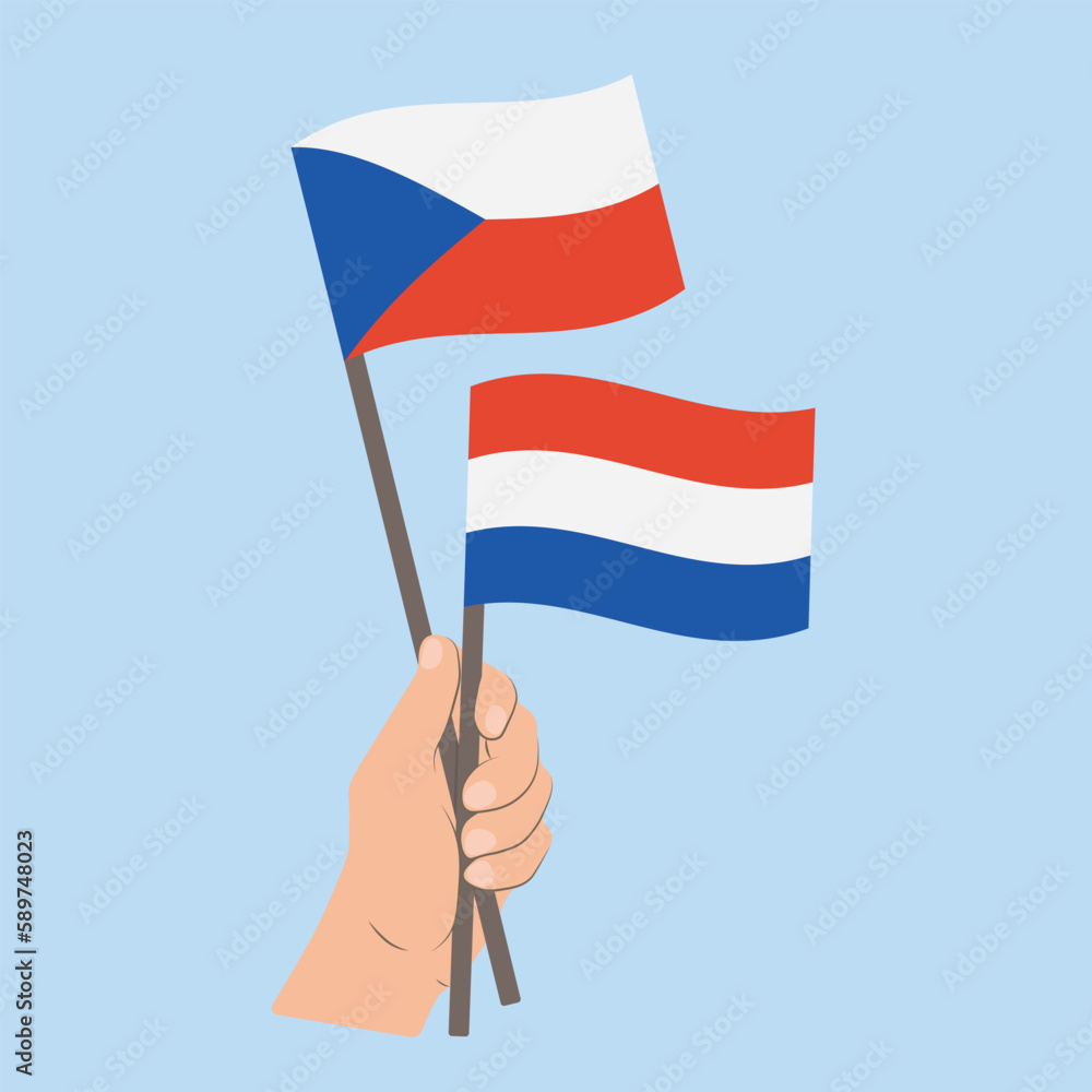 Flags of Czech Republic and the Netherlands, Hand Holding flags