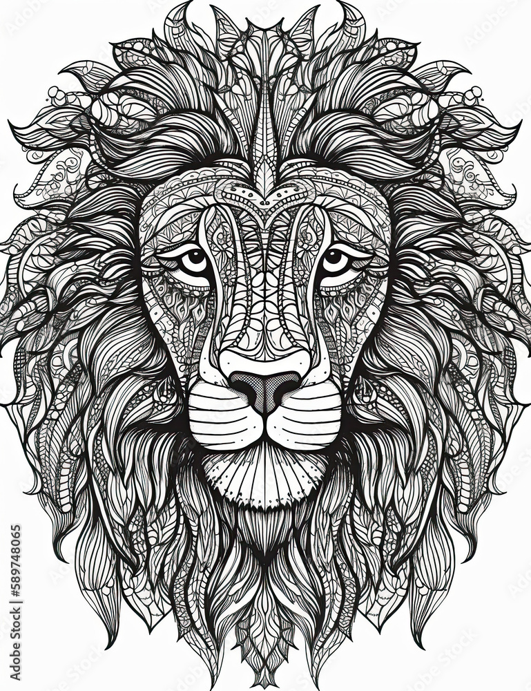 Obraz premium Lion coloring book page. Graphical resource. Generative AI