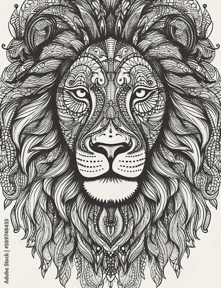 Lion coloring book page. Graphical resource. Generative AI Lion coloring book page. Graphical resource. Generative AI
