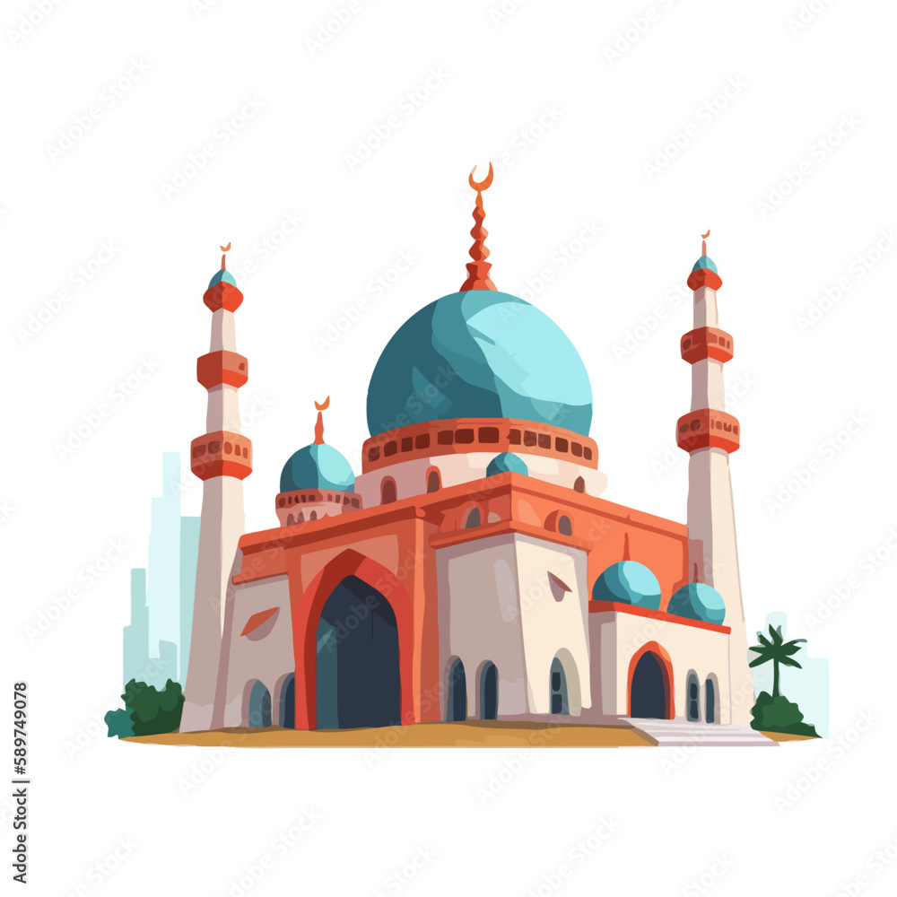 cartoon mosque with green tosca dome