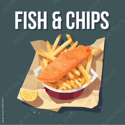fish and chip in a bowl and wrap paper