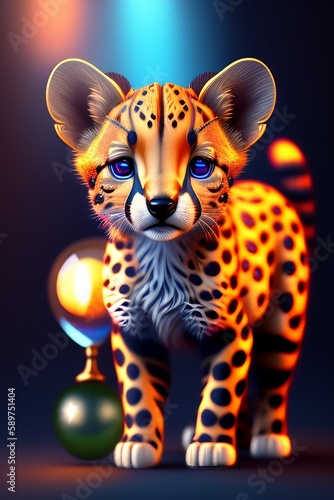 Baby Jaguar Illustration art in colorful design. 3D