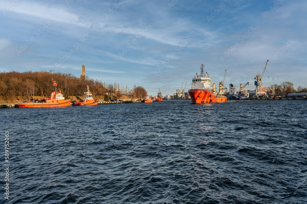 Ship traffic in the port of Gdansk, Baltic Sea, Gdansk, Poland