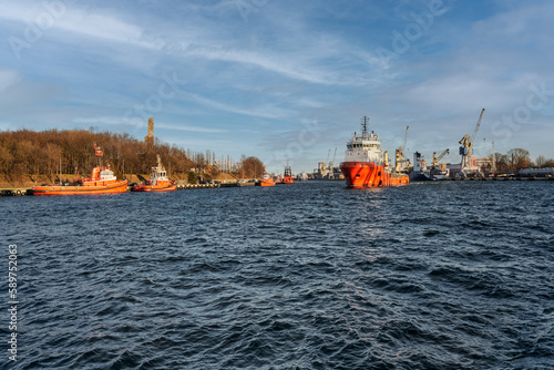 Ship traffic in the port of Gdansk, Baltic Sea, Gdansk, Poland