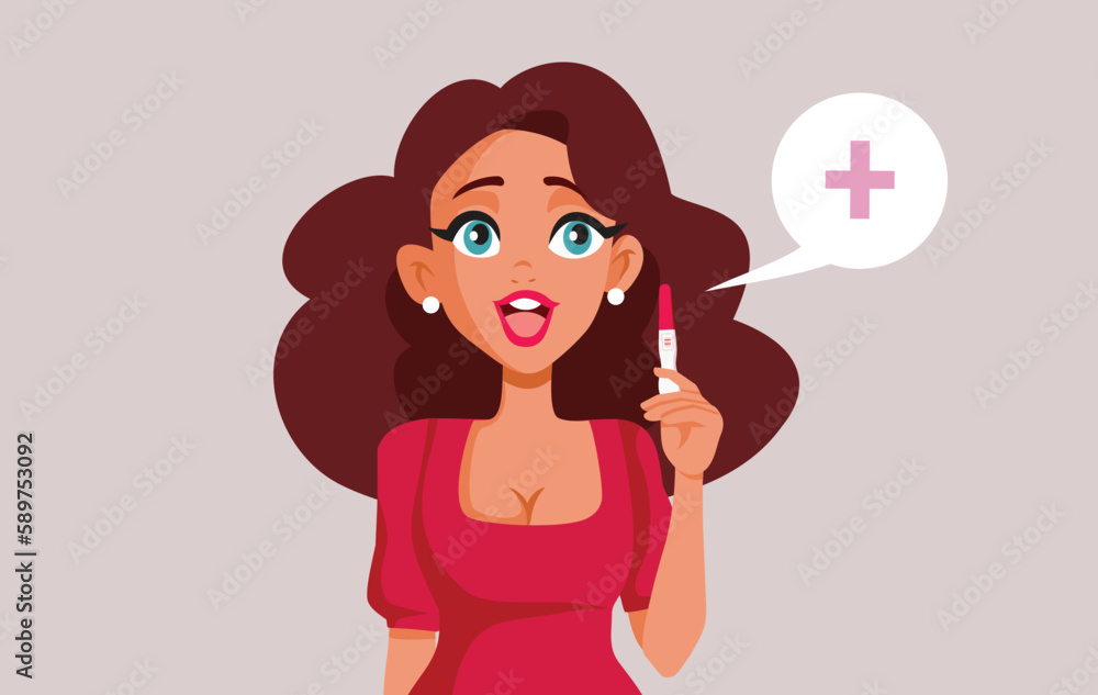 Cheerful Woman Holding a Positive Pregnancy Test Vector Illustration. Happy girlfriend breaking the good news of pregnancy announcement
Cheerful Woman Holding a Positive Pregnancy Test Vector Illustration. Happy girlfriend breaking the good news of pregnancy announcement
