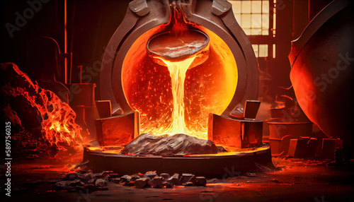 foundry molten metal. Generative AI photo