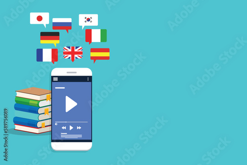 Learning Foreign Language Courses. Smartphone with Educational App. Vector illustration