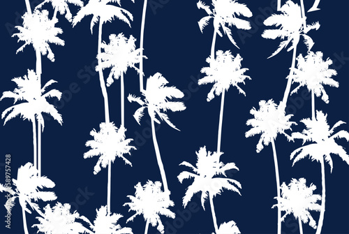 Wallpaper Mural Tropical Summer Palm Silhouette Tree silhouette Seamless illustration Vector Art On Navy Background Torontodigital.ca