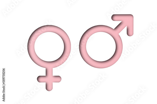 Pink paper cut male and female symbols isolated on transparent background.