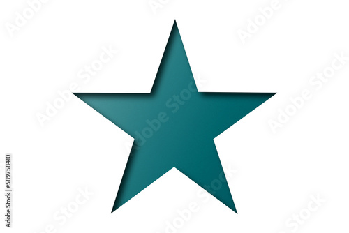 Green paper cut into star shape isolated on transparent background.