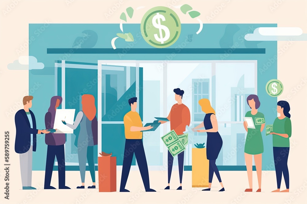 Fototapeta premium Currency exchange, people exchanging money at a foreign exchange office | Generative AI