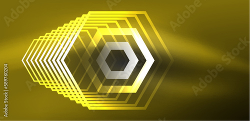 Abstract background techno neon hexagons. Hi-tech vector illustration for wallpaper, banner, background, landing page, wall art, invitation, prints, posters