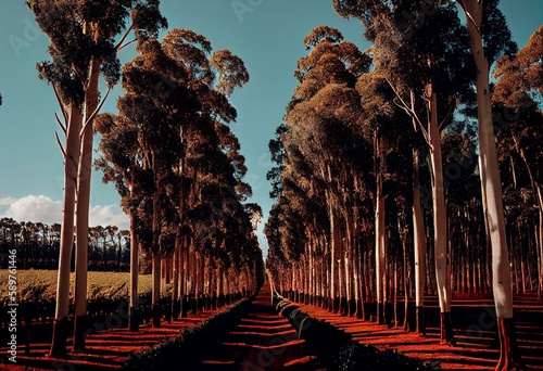 Eucalyptus plantation for wood Industry in Brazil's countryside. Generative AI