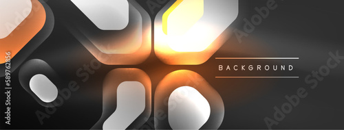 Glowing neon geometric elements abstract background. Neon light or laser show, electric impulse, power lines, techno quantum energy impulse, magic glowing dynamic lines