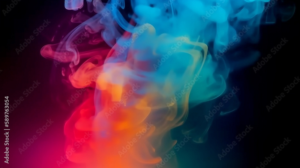 multicolored smoke spreading, bright background for advertising or design, blowing smoke.
