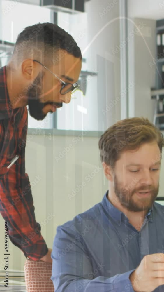 Animation of data processing with statistics over business people using talking Animation of data processing with statistics over business people using talking