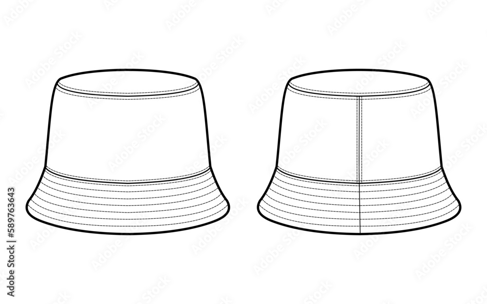 Trendy Bucket hat fashion technical drawing template. Bucket hat ...