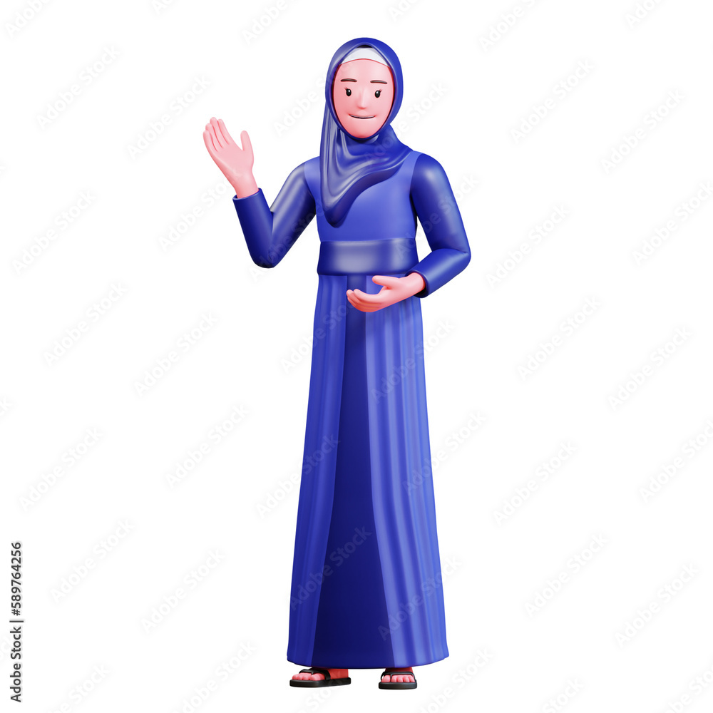 3D Character Muslim Female with blue clothes