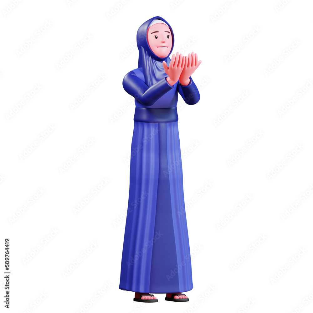 3D Character Muslim Female with blue clothes