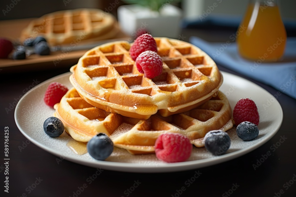 Sweet homemade berry belgian waffles, Generative AI Sweet homemade berry belgian waffles, Generative AI