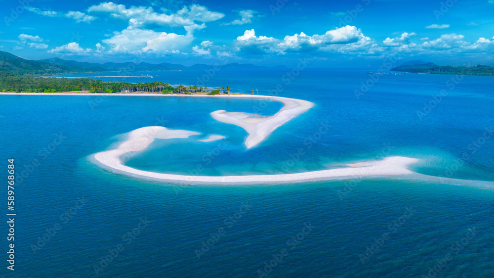 Aerial view of white beach in Koh Yao yai island, Thailand.