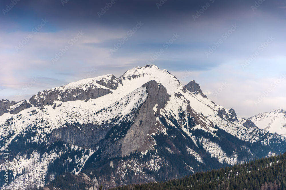A beautiful view of the snow-capped Tatras from Rusinowa Polana. Poland