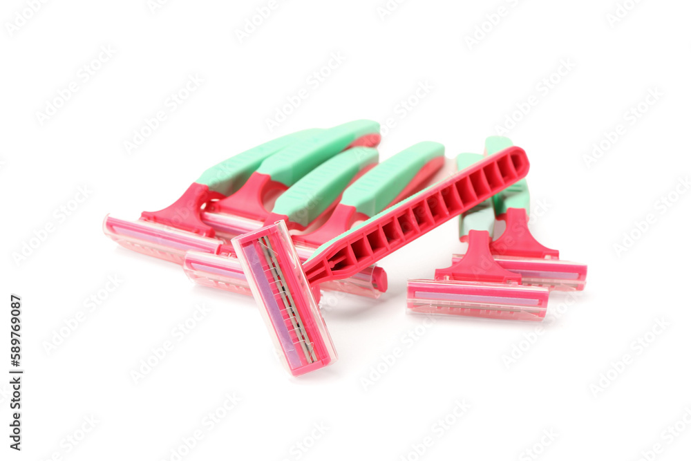Set of safety razors on white background Set of safety razors on white background