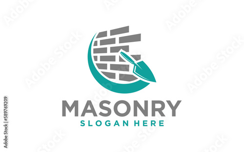 Vintage Masonry brick wall construction logo template