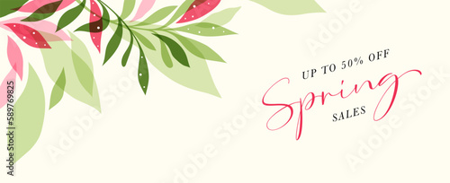 Spring floral background. Trendy abstract horizontal art template. Good for email header, AD, event and book cover, branding, web design, social media post, landing page, business card, invitation.