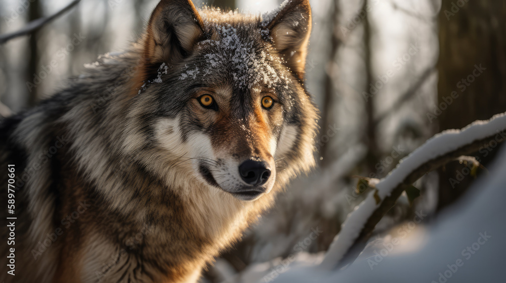 Portrait of a beautiful single wolve. Generative AI. Portrait of a beautiful single wolve. Generative AI.
