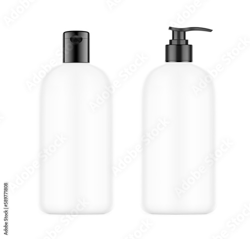 Realistic bottle with black caps mockup set. Vector illustration isolated on white background. Perfect for presenting your product. EPS10.	