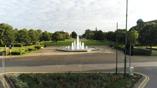 Drone shot revealing a water feature and green open spaces in letchworth garden city centre photo