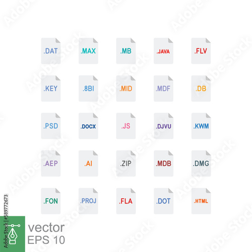 File formats icon set. Linear style sign for mobile concept and web design. Simple flat symbol. Vector illustration isolated on white background. EPS 10.