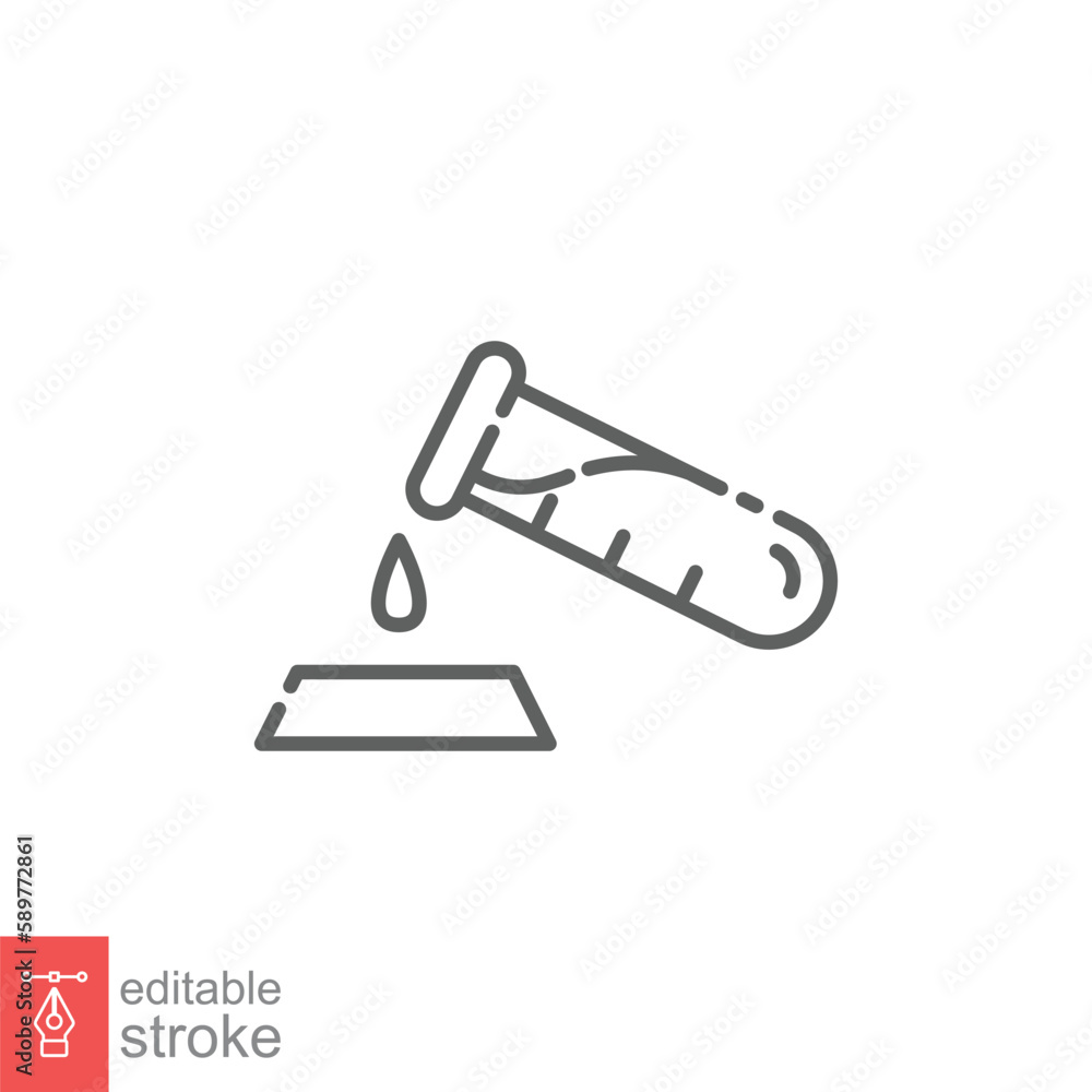 Test tube icon. Blood test, lab diagnostics medical research and science concept. Simple outline style. Thin line symbol. Vector illustration isolated on white background. Editable stroke EPS 10. Test tube icon. Blood test, lab diagnostics medical research and science concept. Simple outline style. Thin line symbol. Vector illustration isolated on white background. Editable stroke EPS 10.
