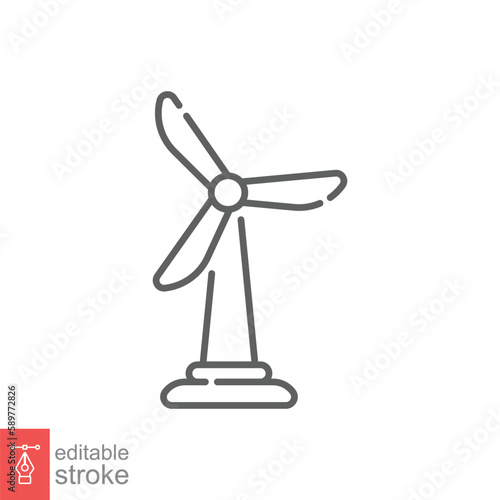 Wind turbine icon. Wind power plant, Sustainable and alternative energy concept. Simple outline style. Thin line symbol. Vector illustration isolated on white background. Editable stroke EPS 10.