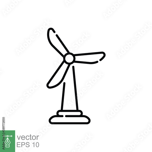 Wind turbine icon. Wind power plant, Sustainable and alternative energy concept. Simple outline style. Thin line symbol. Vector illustration isolated on white background. EPS 10.