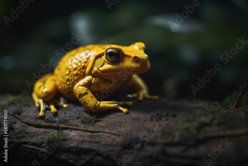 Golden poison frog on the rainforest floor. Generative AI. © © Ai Factory