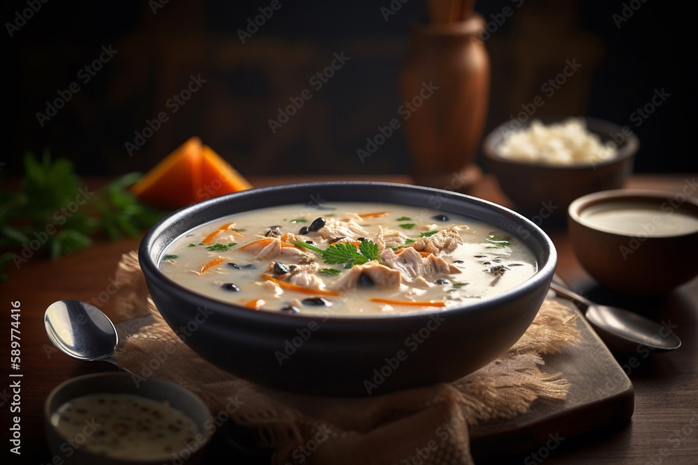 chicken porridge with vegetables on bowl