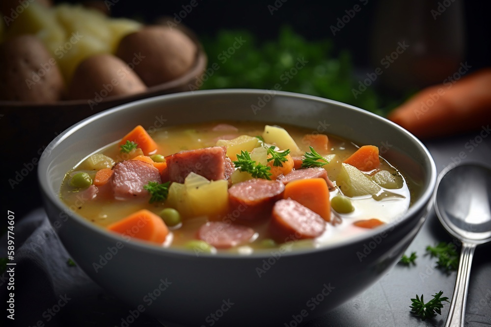 vegetables soup with green bean on bowl