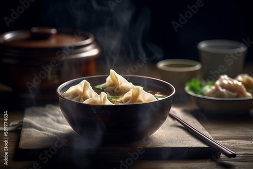 delicious pork dumplings on bowl