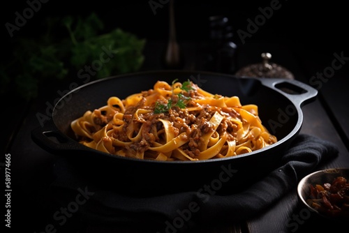 realistic pasta with sauce on bowl