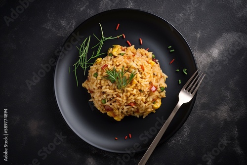 fried rice with fork on the plate