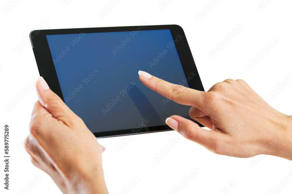 Hands holding tablet pc  isolated